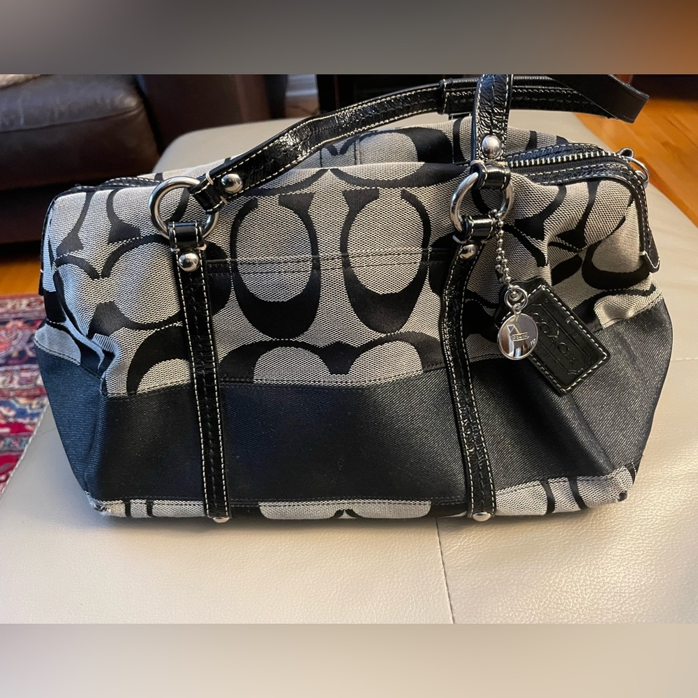 Coach Black and Gray Canvas Signature Monogram Bag